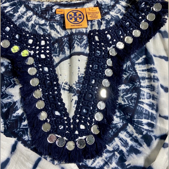 Tory Burch Blue & White Tunic Cover Up Size 8 - Picture 4 of 11